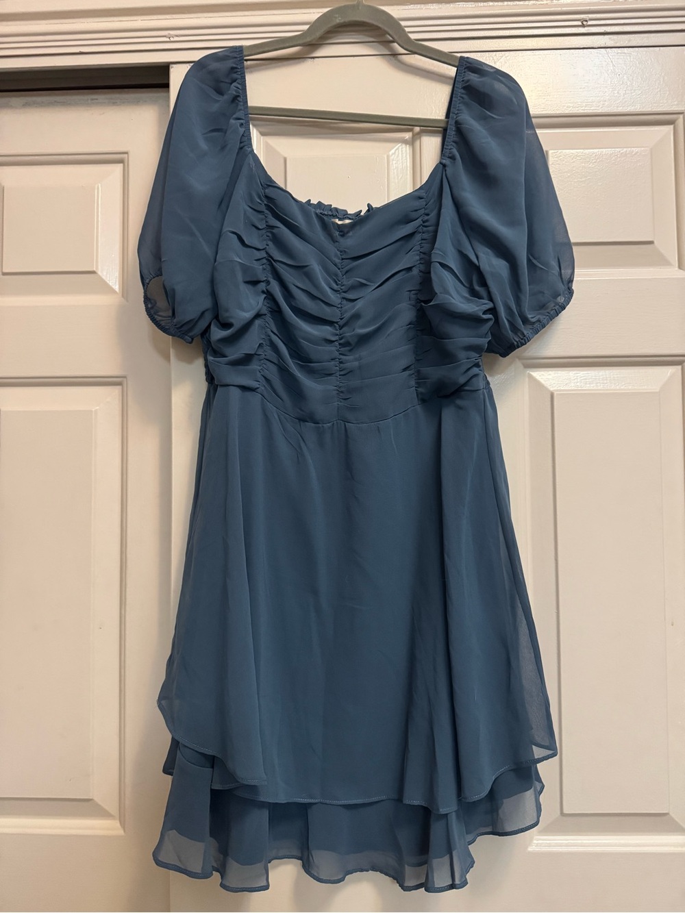 Altar'd State Slate Blue Smocked Neck Blouse